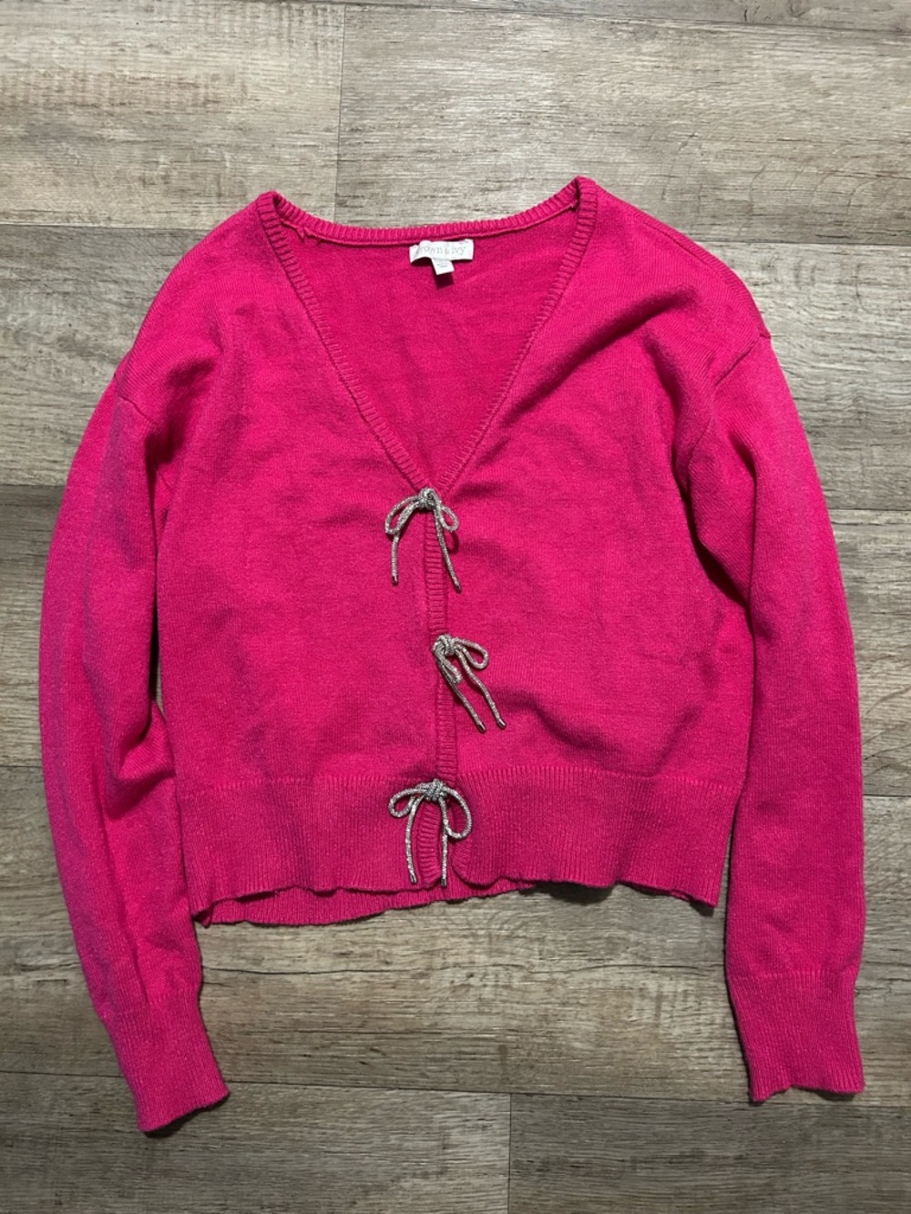 Crown & Ivy Pink Cardigan with Silver Bow Detail